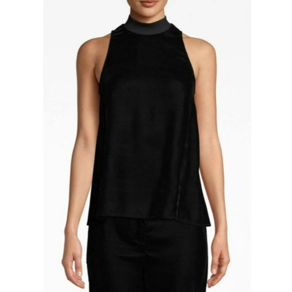 Artelier Nicole Miller Velvet Flowy Ribbed Mock Neck Sleeveless Top Career